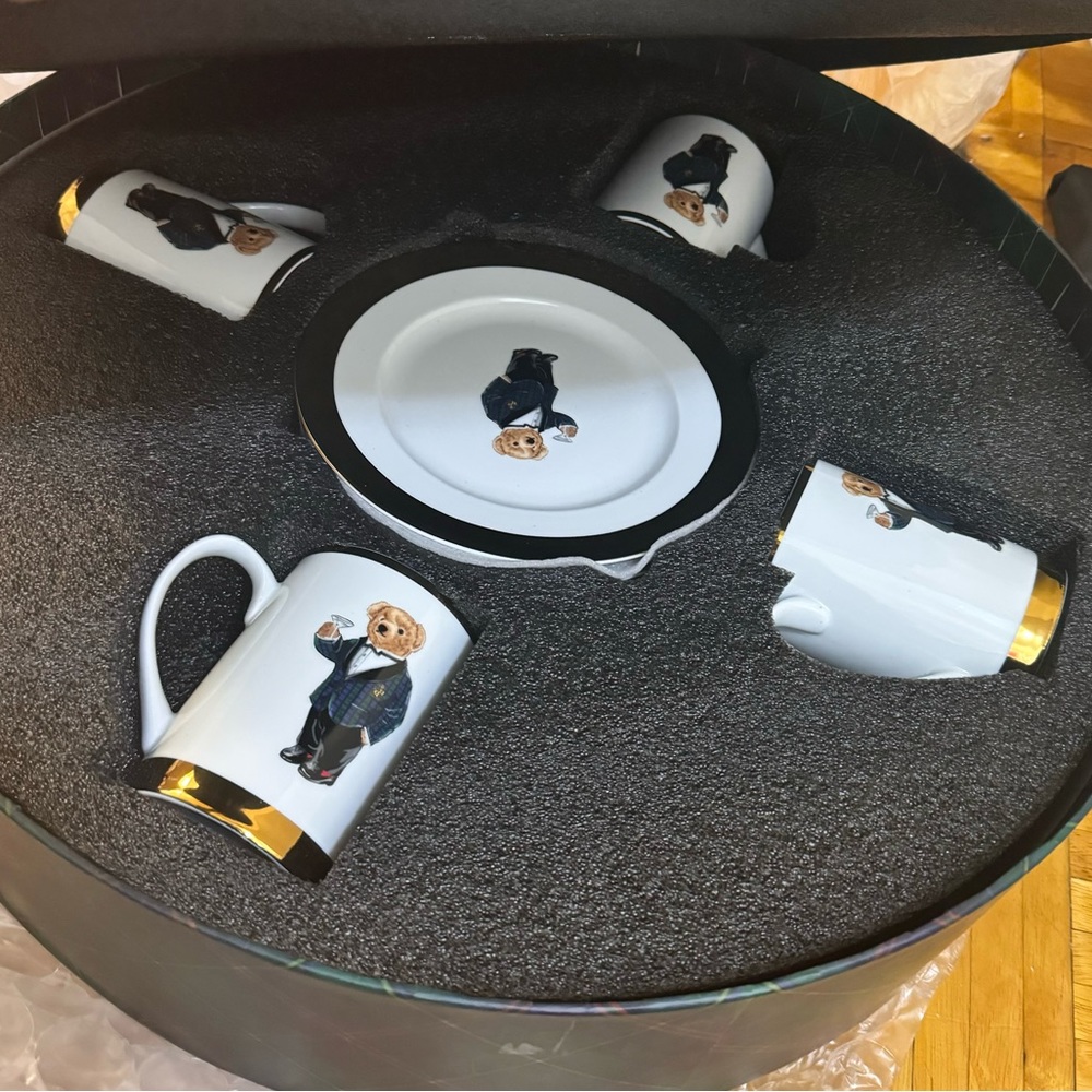 NEW Ralph Lauren polo bear 4pcs plate +4 mug set